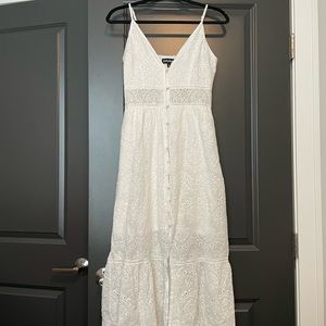 White Lace Eyelet Midi Dress with Buttons